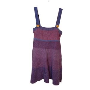 Free People Purple Striped Pinafore Dress Womens Medium Wool Angora Blend Mini
